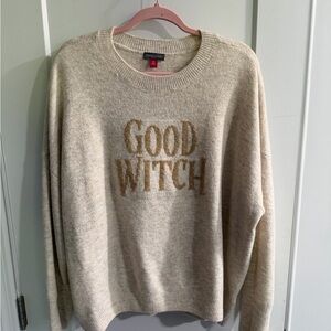 Vince Camuto Cream Sweater with Gold 'Good Witch' Design